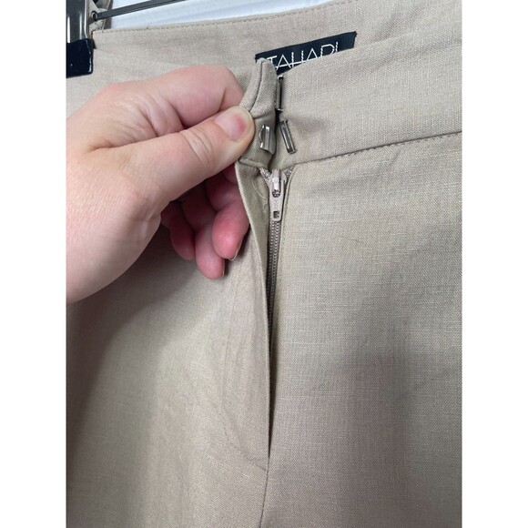 Tahari Dress Pants Womens 12 Tan Linen Cotton Wide Leg Stretch Mid Rise Career - Picture 6 of 12